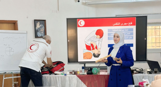 Palestine Polytechnic University (PPU) - جامعة بوليتكنك فلسطين تنظم ورشة تدريبية في الإسعاف الأولي لموظفات اتحاد صناعة الحجر والرخام