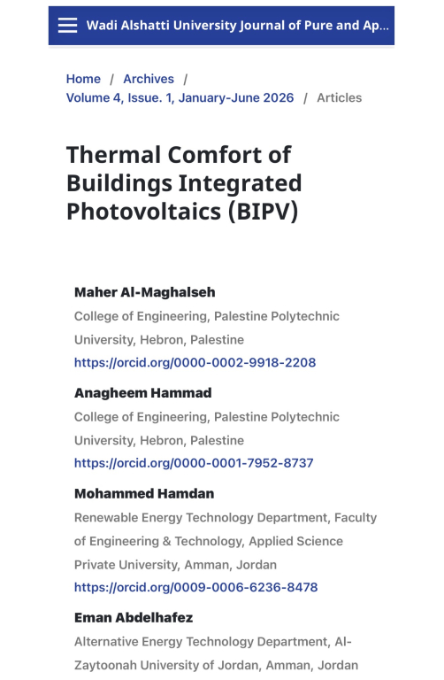 Palestine Polytechnic University (PPU) - بحث من جامعة بوليتكنك فلسطين يوظّف الطاقة الشمسية لتطوير واجهات مبانٍ أكثر كفاءة واستدامة Palestine Polytechnic University (PPU) - بحث من جامعة بوليتكنك فلسطين يوظّف الطاقة الشمسية لتطوير واجهات مبانٍ أكثر كفاءة واستدامة